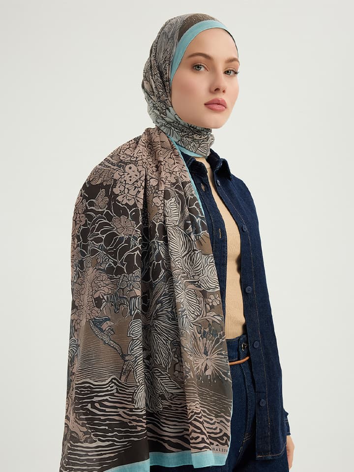 Sessiz Mevsimler Mavi Efilia Desenli Şal 70x190 cm