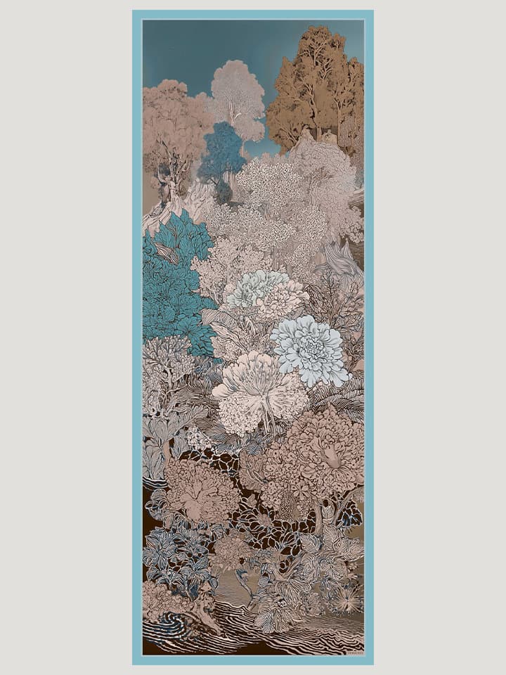 Sessiz Mevsimler Mavi Efilia Desenli Şal 70x190 cm