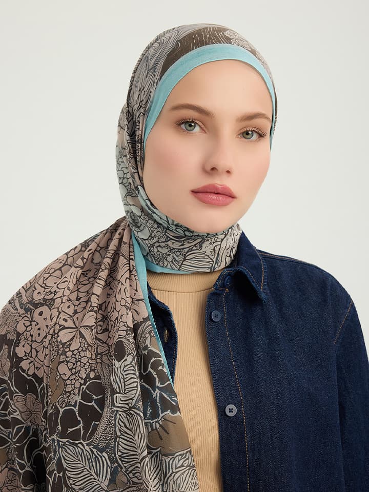 Sessiz Mevsimler Mavi Efilia Desenli Şal 70x190 cm