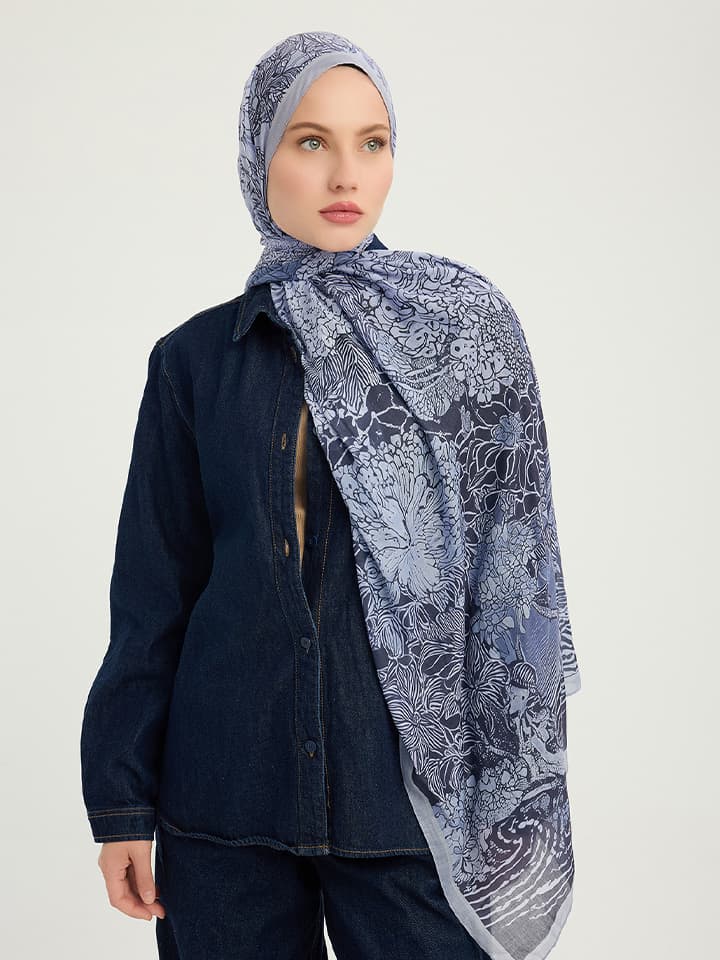 Sessiz Mevsimler Mor Efilia Desenli Şal 70x190 cm