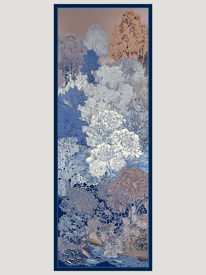 Sessiz Mevsimler Lacivert Efilia Desenli Şal 70x190 cm