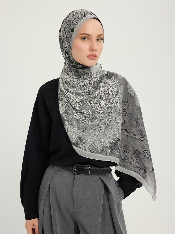 Sessiz Mevsimler Siyah Efilia Desenli Şal 70x190 cm