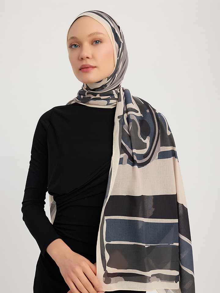 Pastel Yolculuk Bej Efilia Desenli Şal 70x190 cm