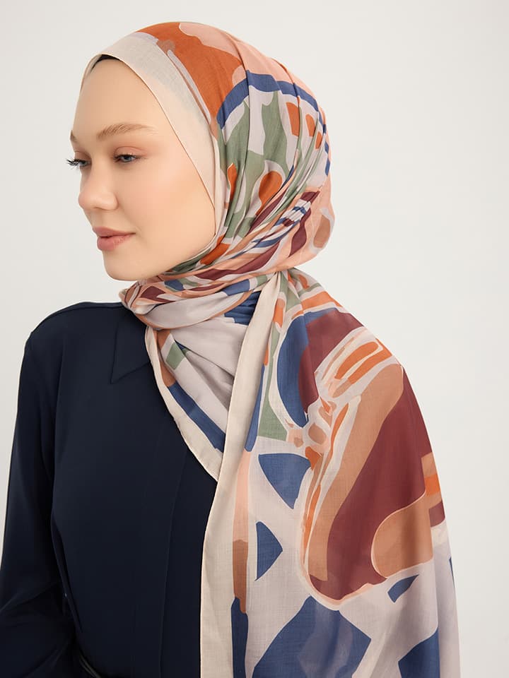 Pastel Yolculuk Renkli Efilia Desenli Şal 70x190 cm
