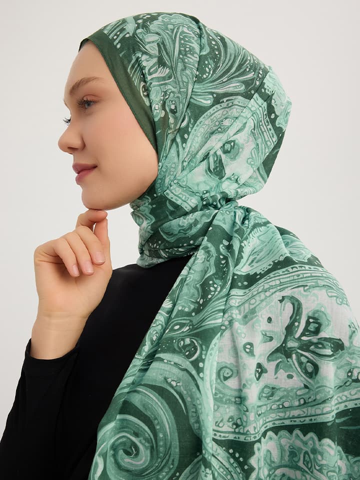 Kozmik Paisley Yeşil Efilia Desenli Şal 70x190 cm