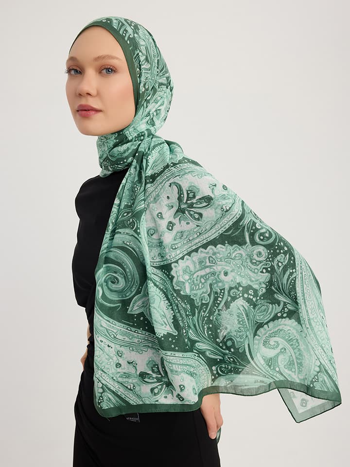 Kozmik Paisley Yeşil Efilia Desenli Şal 70x190 cm