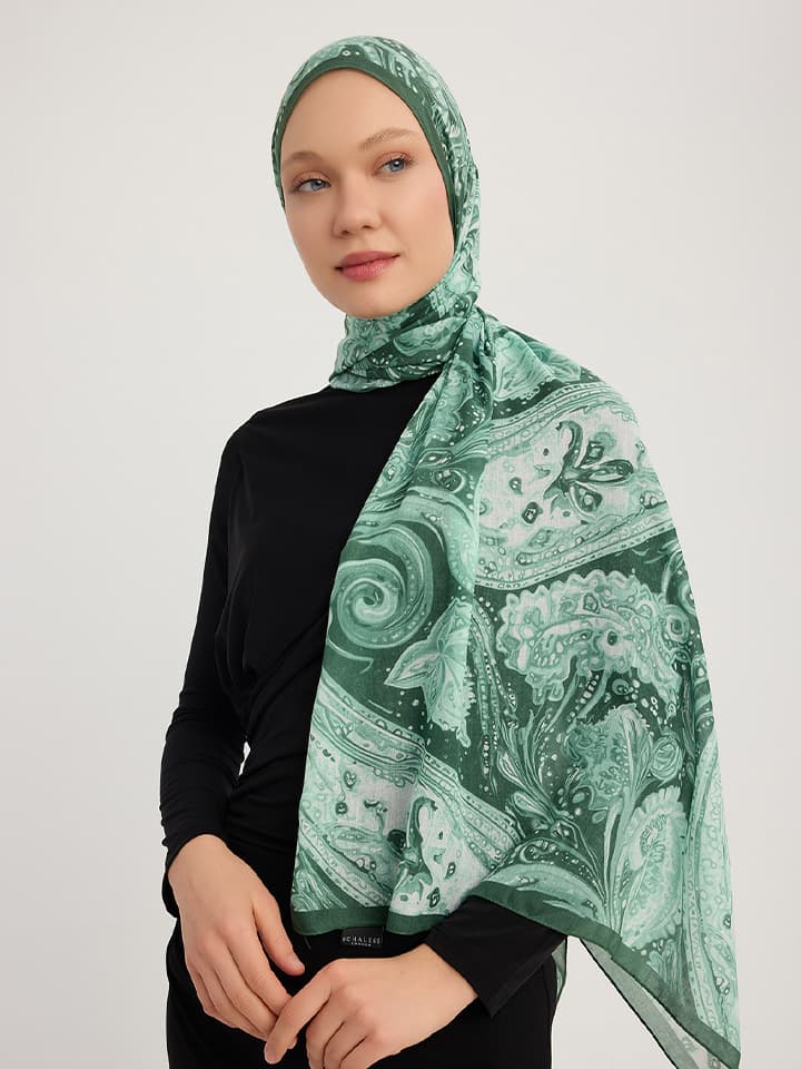 Kozmik Paisley Yeşil Efilia Desenli Şal 70x190 cm