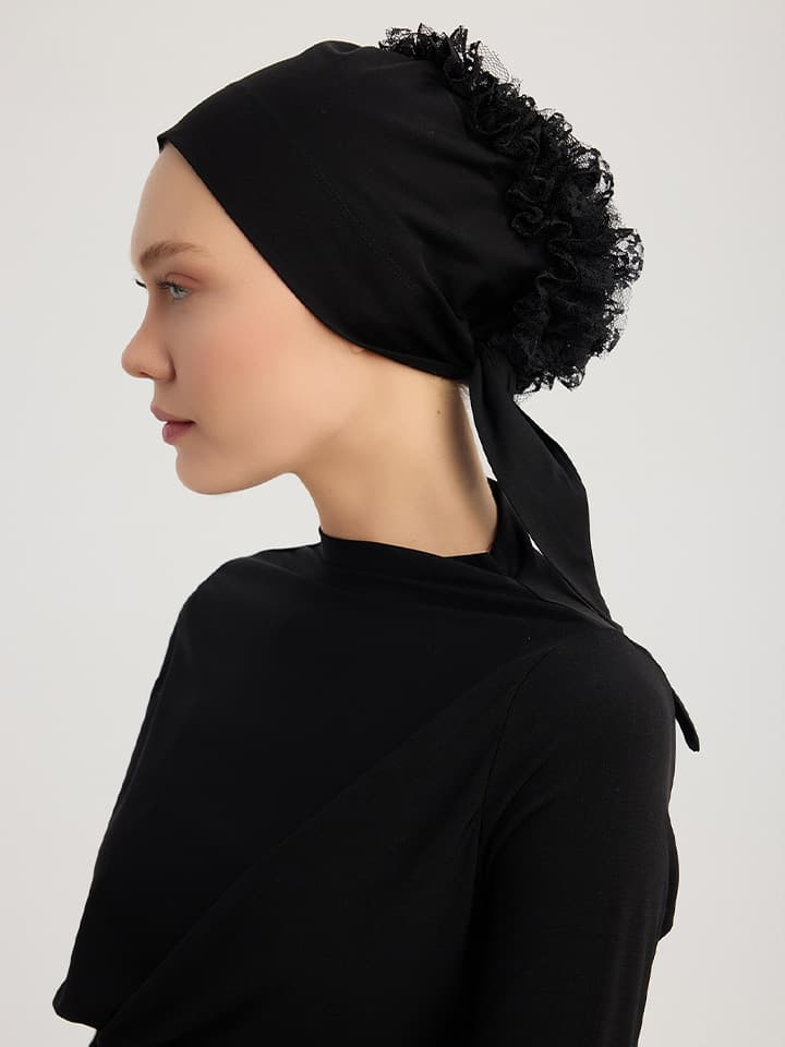 Schaless Pamuk Dantel Topuzlu Siyah Bone yan yüz