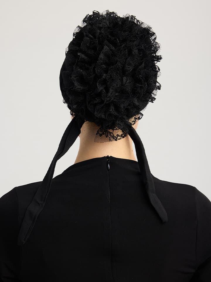 Schaless Pamuk Dantel Topuzlu Siyah Bone arka yüz